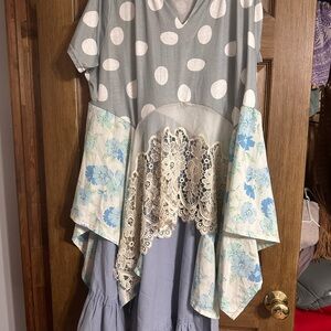 The Morgan Factory Patchwork Polka Dot & Floral Tiered Tunic
